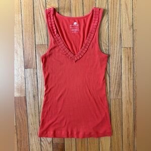Banana Republic Orange Ruffled Fitted V-Neck Tank Top
